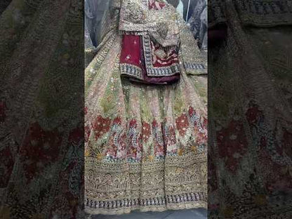 Majestic golden Pink peacock Double Duptta Crop Top Lehenga Happy Customer