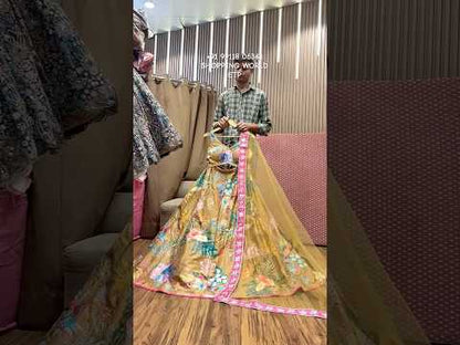 Hermoso top corto amarillo Lehenga