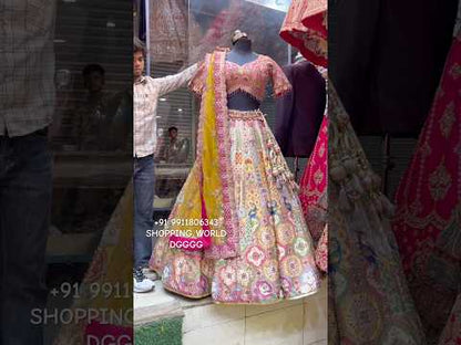 Designer Pink White Peacock Lehenga