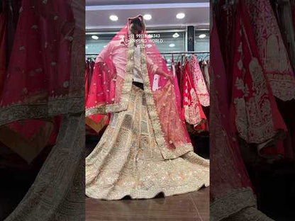 Amazing peach orange golden zardozi dabka handwork handmade bridal Lehenga