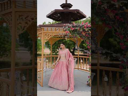 Chiffon Sequinse embroidery Semi-Stitched pink Lehenga choli & Dupatta