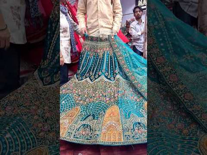 Hermosa lehenga nupcial Jhumka en azul verdoso