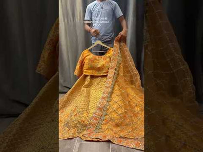 Designer yellow haldi mehendi crop top Lehenga
