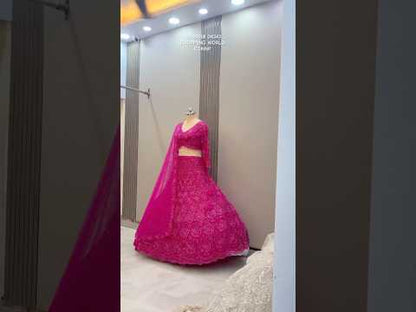 Astonishing Hot pink on pink Monotone Crop top Lehenga