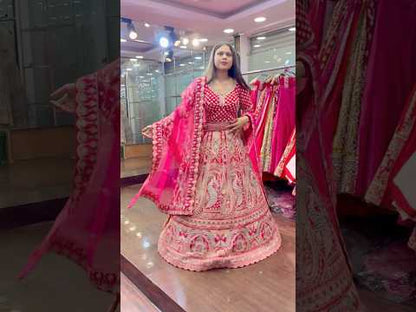Glamorous red rani pink peacock bridal Lehenga