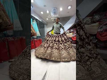Glamorous maroon peacock ball bridal Lehenga