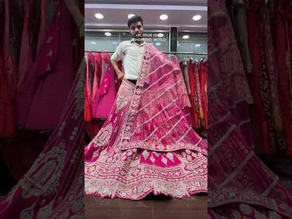 Lavishing Rani pink zardozi dabka handwork handmade bridal Lehenga