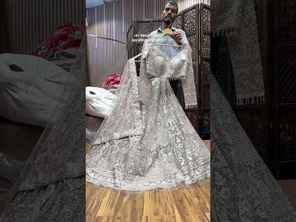 Lavishing silver grey crop top lehenga