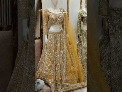 Majestic Mustard yellow Haldi mehendi crop top Lehenga