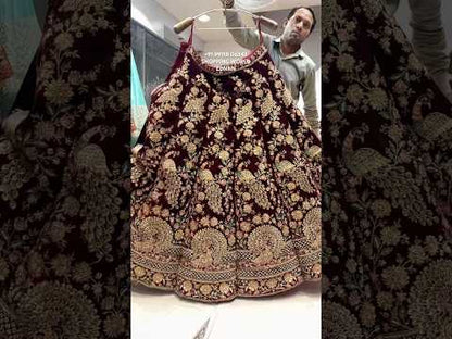 Glamorous maroon peacock ball bridal Lehenga