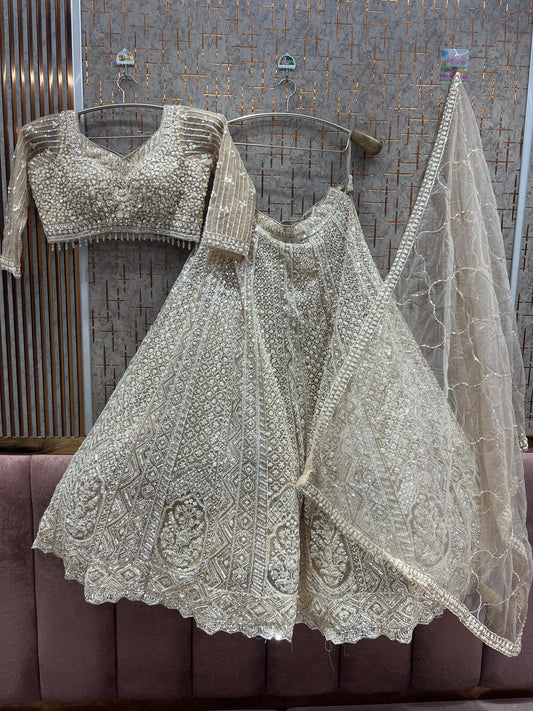 Light Beige Golden Crop Top Lehenga