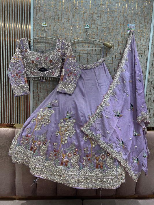 Purple Peacock Crop Top Lehenga