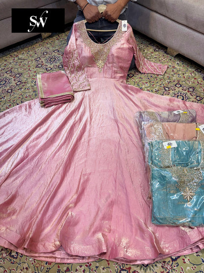 Pink Long Sharara Suit Dress Material