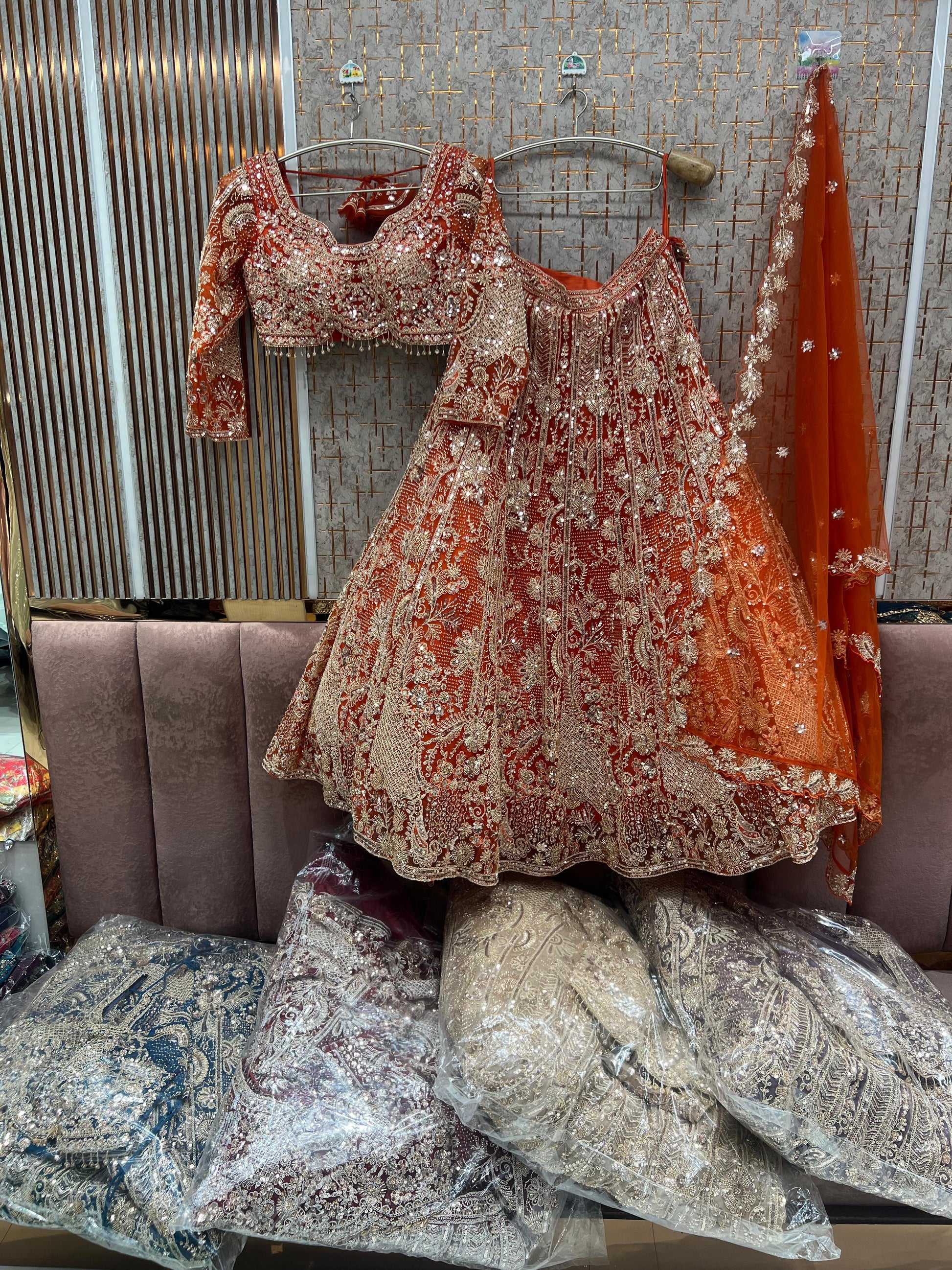 Orange Crop Top Lehenga - Shopping World