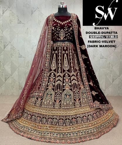 Gorgeous maroon Velvet bridal Lehenga