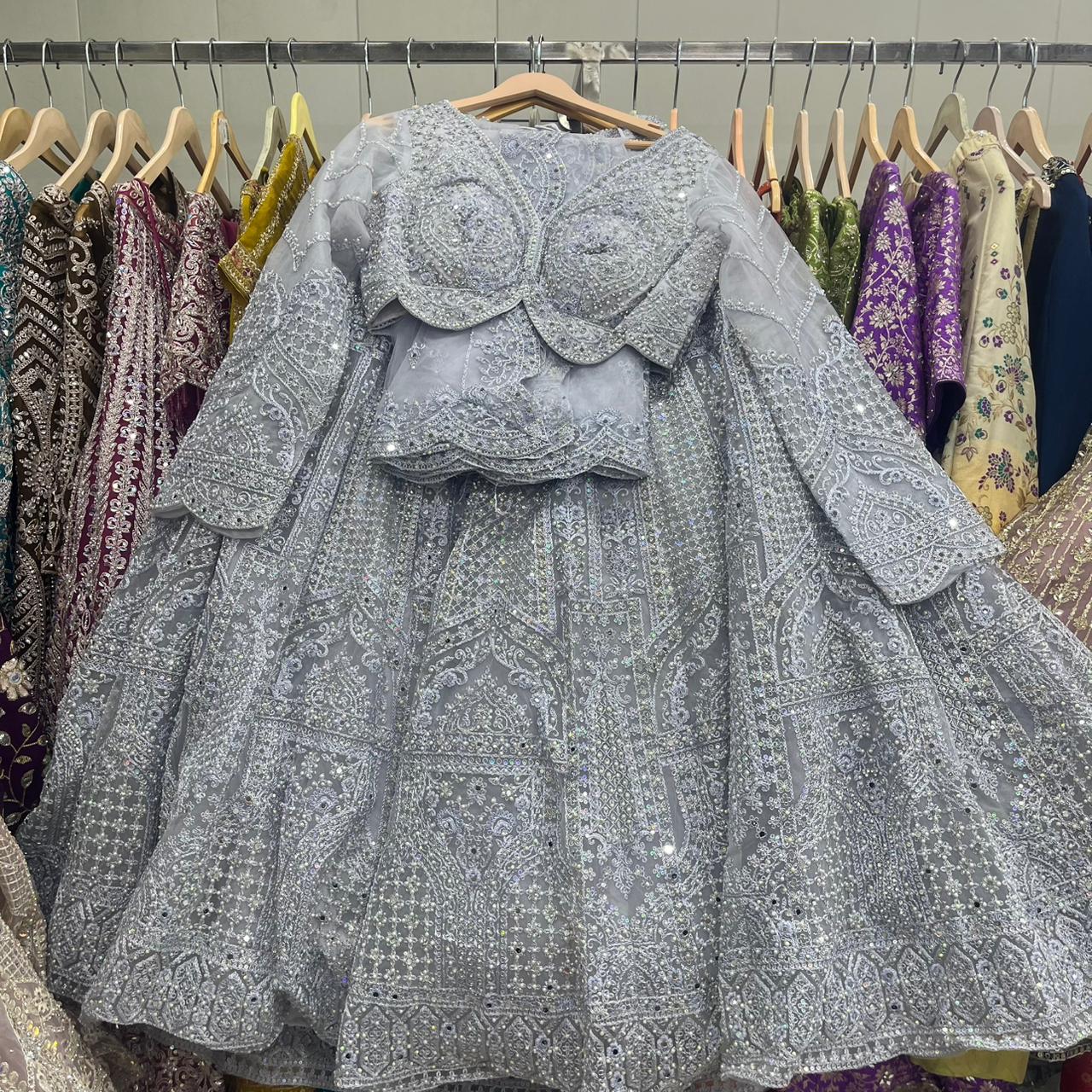 Silver Grey Crop Top Lehenga