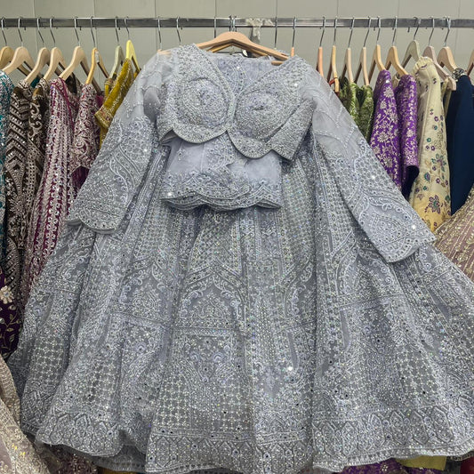 Silver Grey Crop Top Lehenga