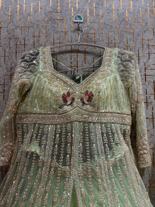 Pista Green long peplum Dress Farshi Gaharara Dress Special