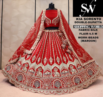 Maroon double dupatta bridal Lehenga