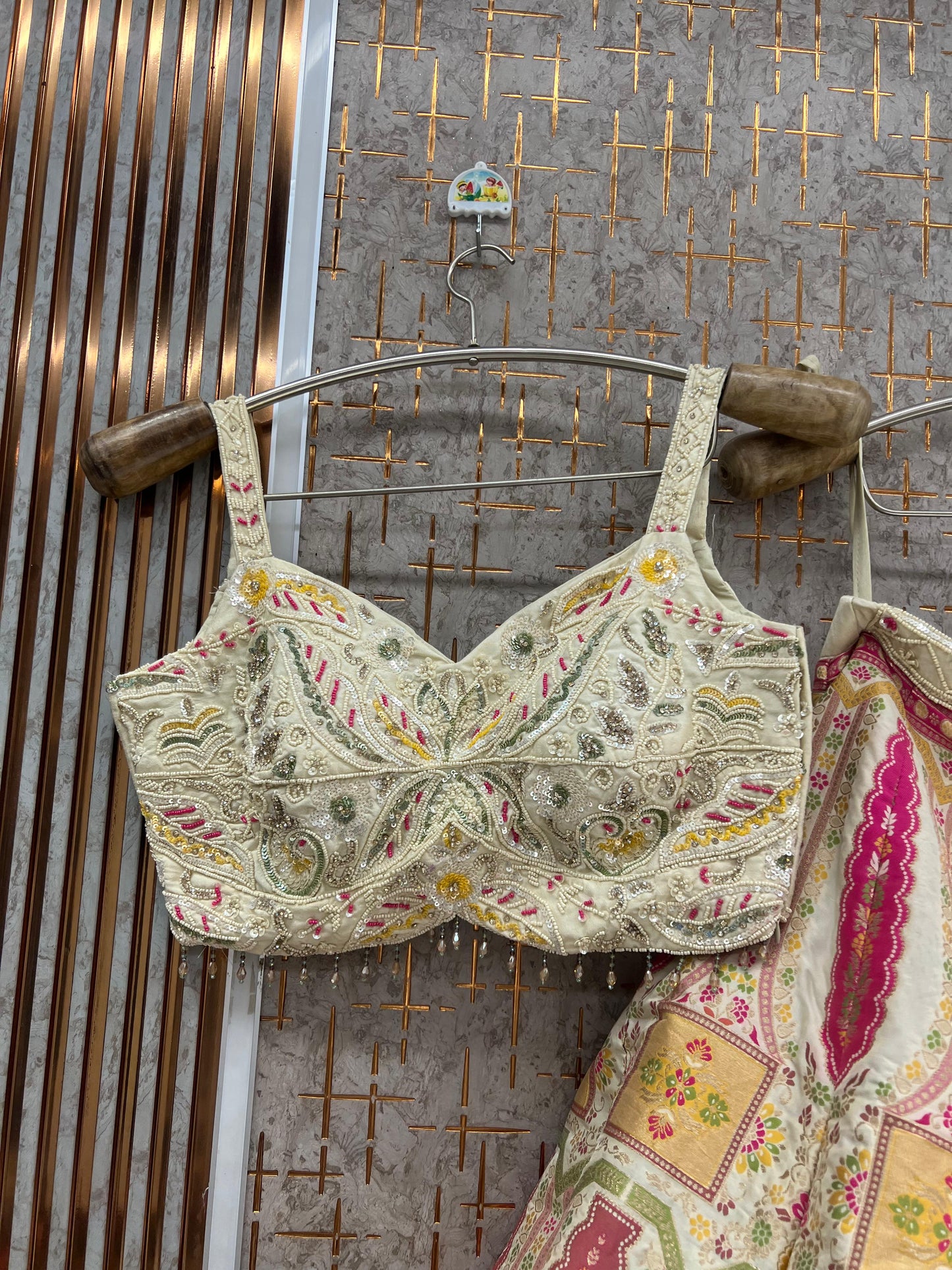 Multicolour Pink Peach Crop top Lehenga - Shopping World