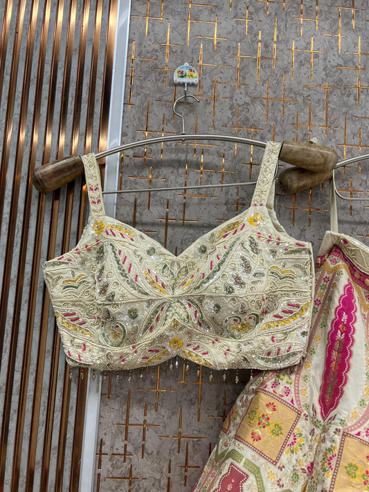 Multicolour Pink Peach Crop top Lehenga - Shopping World