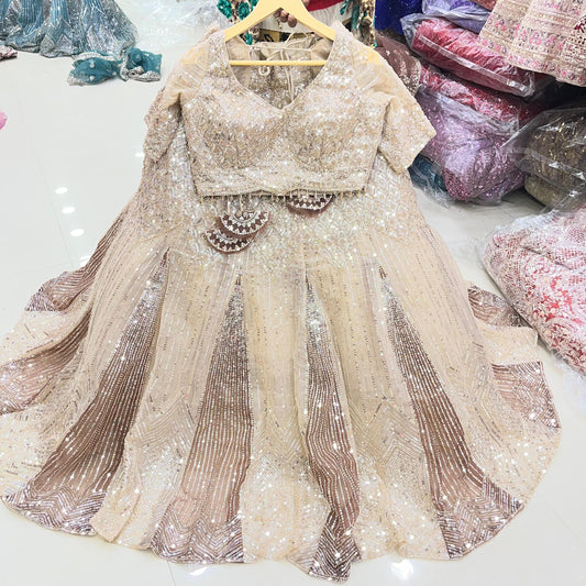 Embellished peach golden Crop Top Lehenga