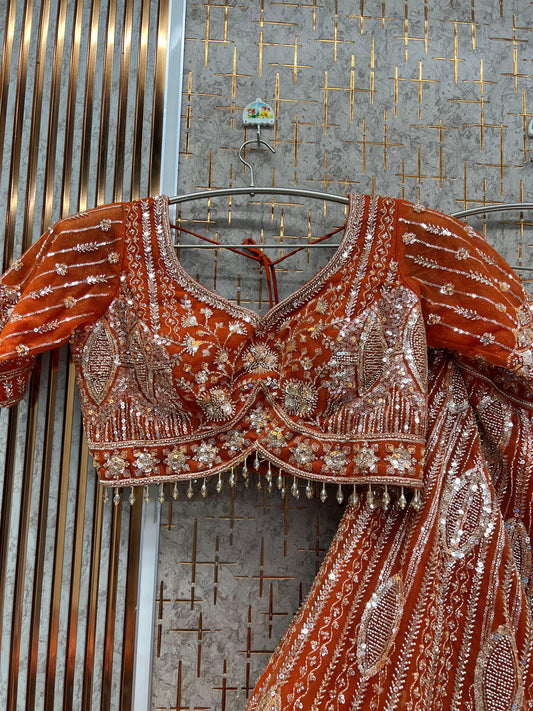 Rust Orange Crop Top Lehenga