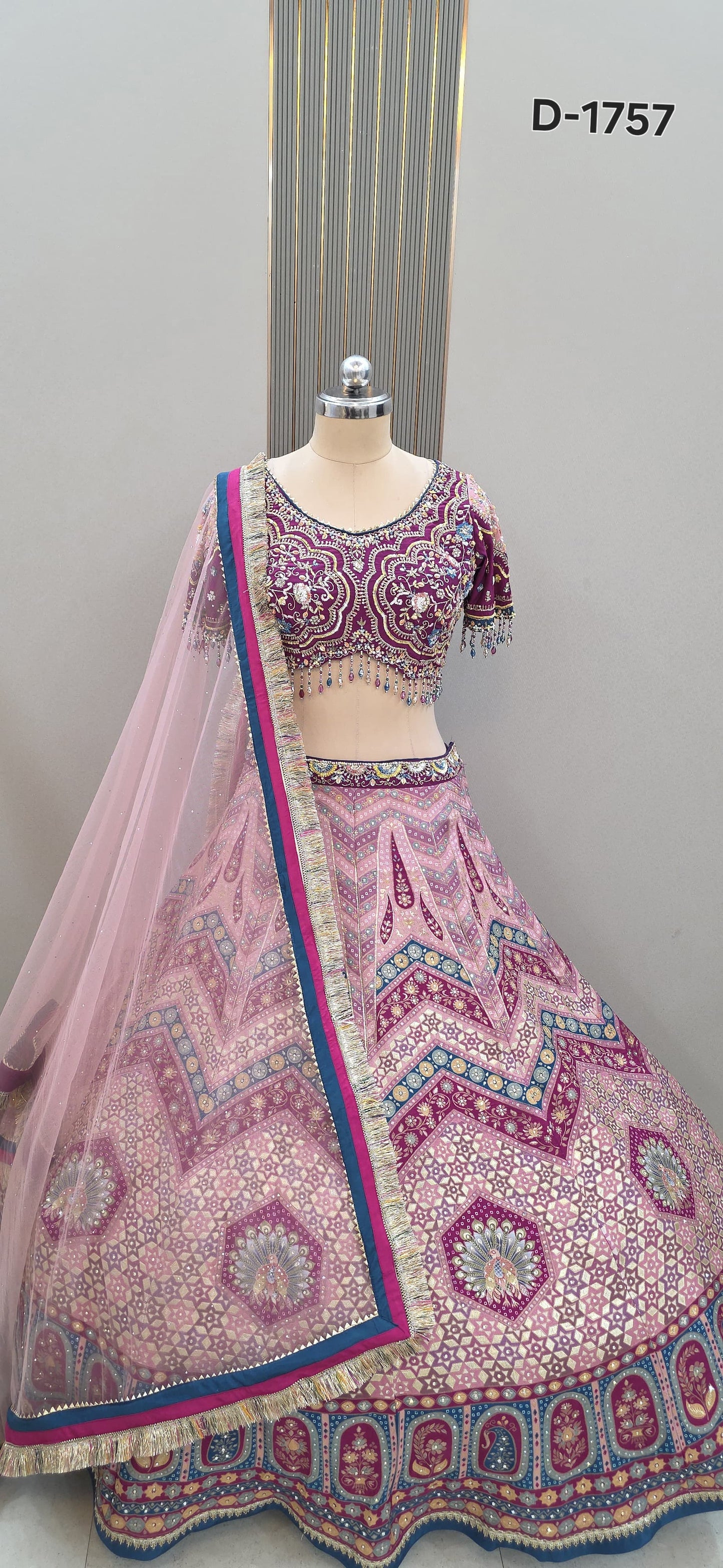 Sky blue Ready to wear Banarasi Crop top Lehenga