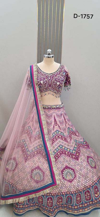 Sky blue Ready to wear Banarasi Crop top Lehenga