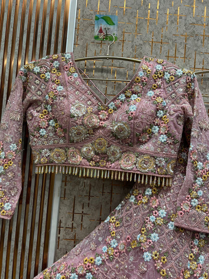 Engaging Peach Crop top Lehenga