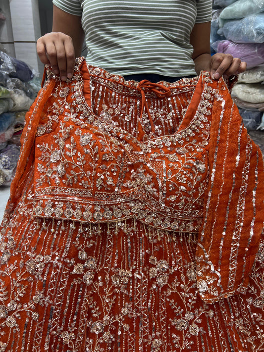 Rust Orange Crop Top Lehenga