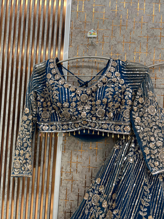 Blue Crop Top Lehenga