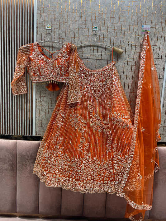 Rust Orange Crop Top Lehenga
