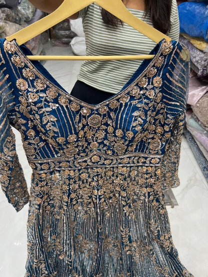 Blue long peplum Dress Farshi Gaharara Dress Special