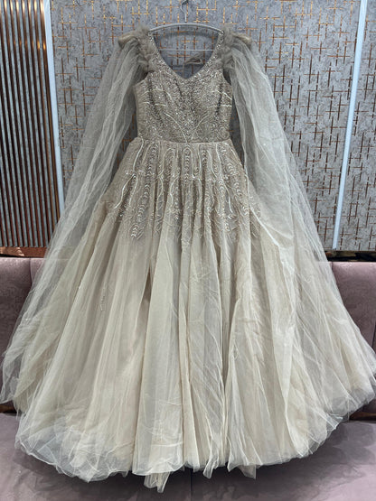 Silver Grey Blue Heavy Handwork Gown