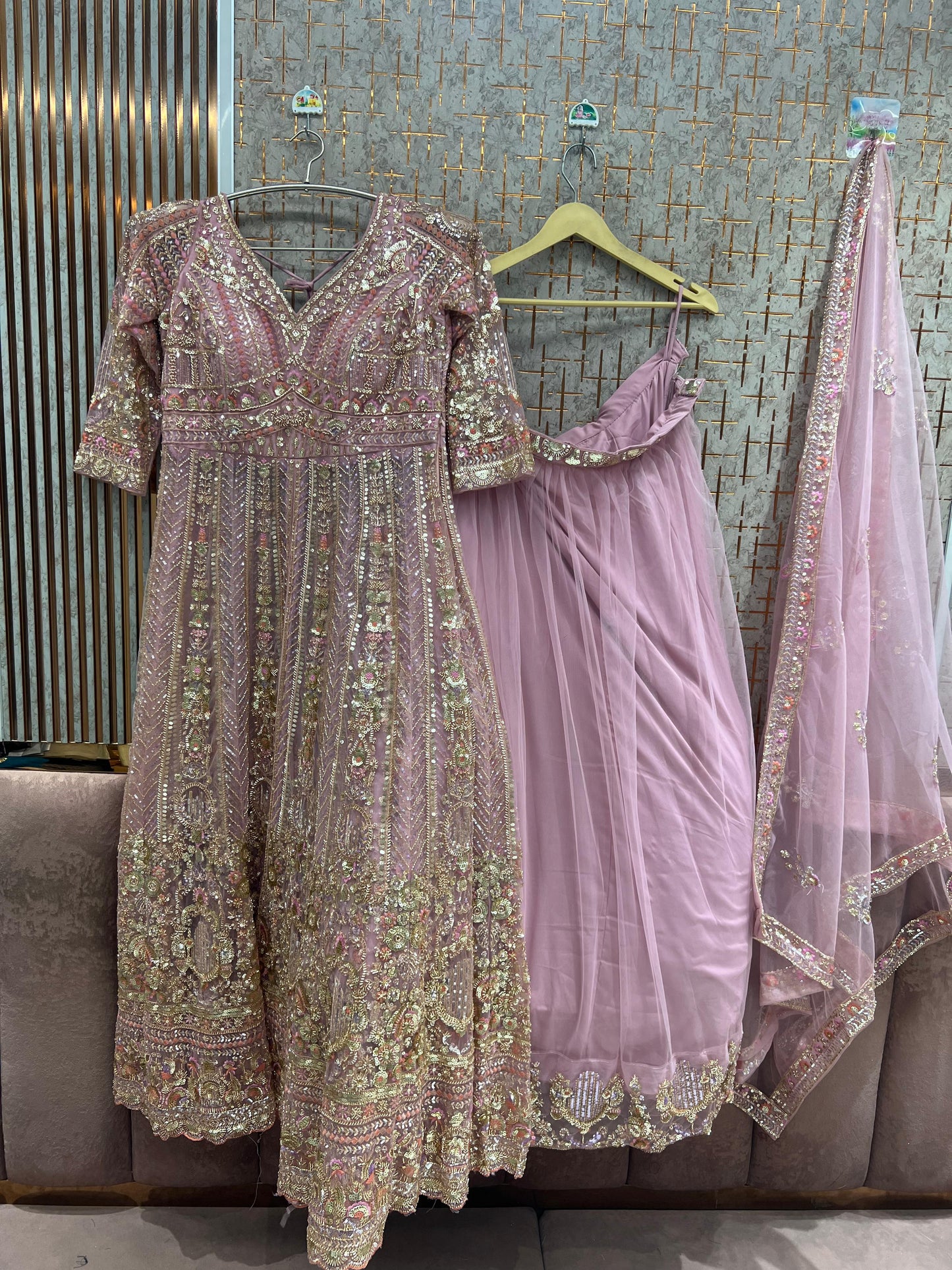 Baby Pink long Farshi Garara Peplum Dress Lehenga