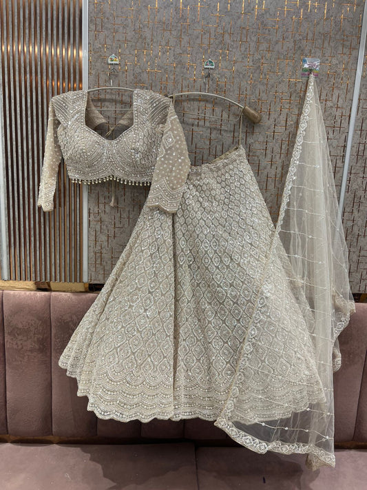 Beige golden Crop Top Lehenga