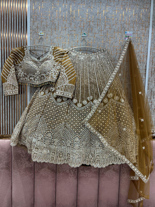 Embellished Mustard crop top Lehenga