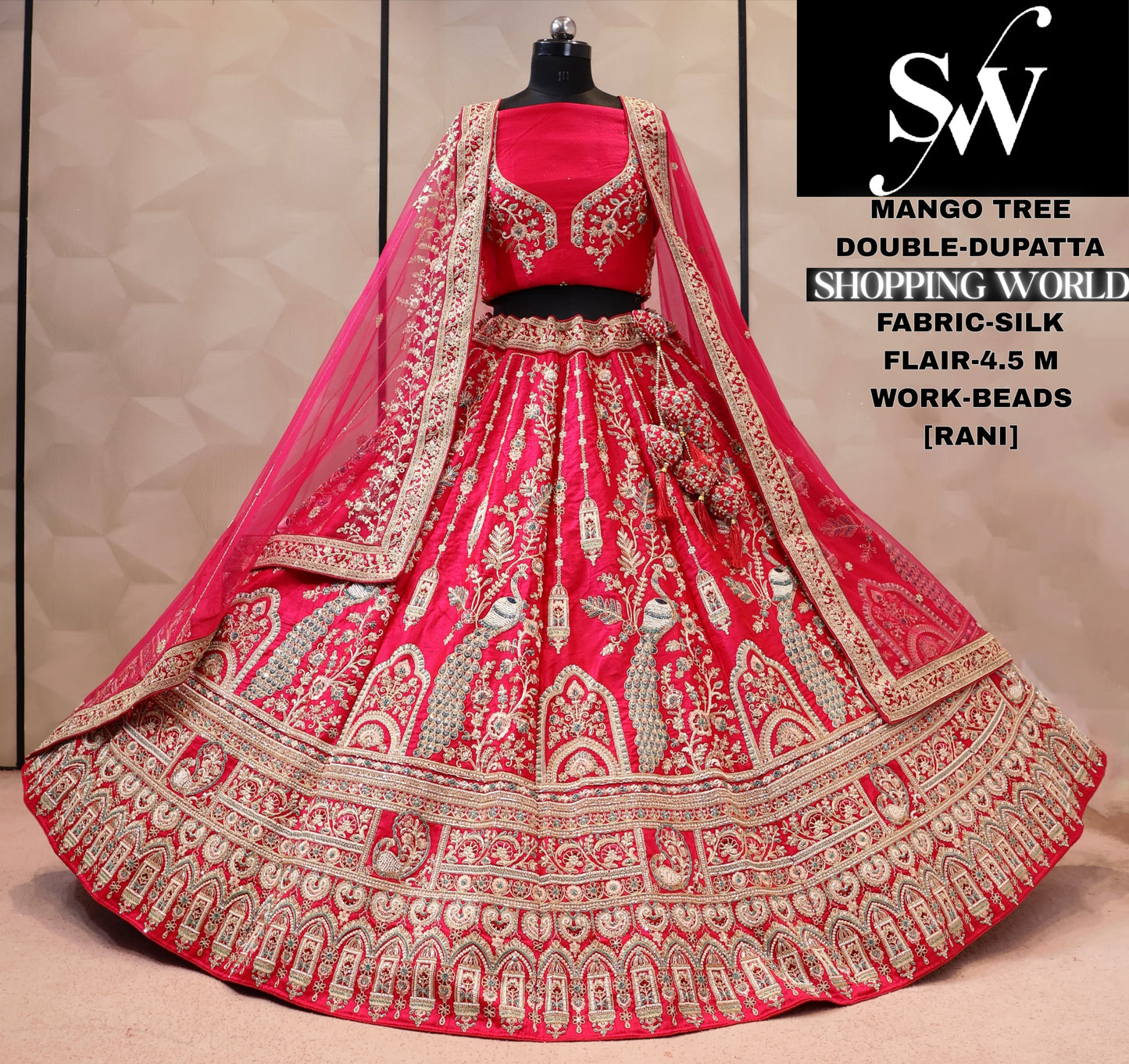 Rani Pink Silk Peacock bridal Lehenga