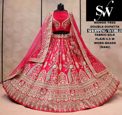 Rani Pink Silk Peacock bridal Lehenga