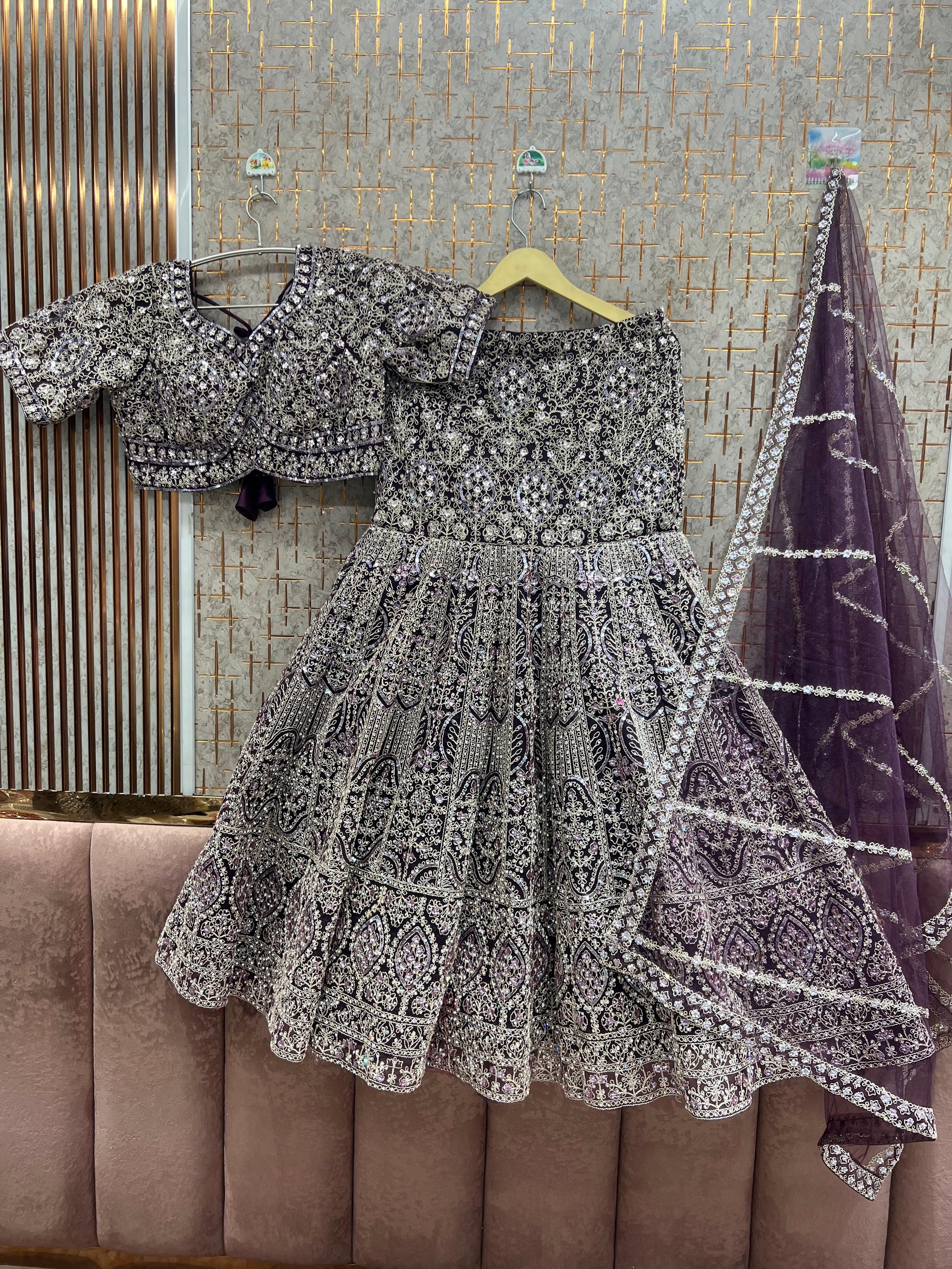 Purple Fish Cut Crop Top Lehenga - Shopping World