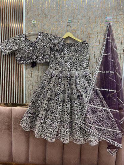 Purple Fish Cut Crop Top Lehenga - Shopping World