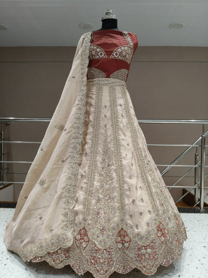 Wine off White Double Shade Lehenga