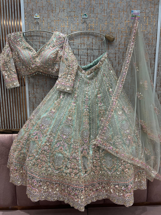 Glamorous pista green Crop top Lehenga