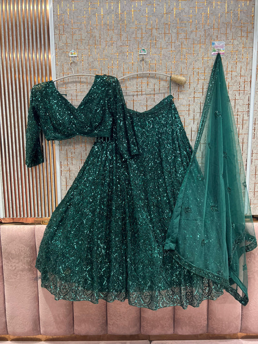 Green on Green Monotone Crop top Lehenga