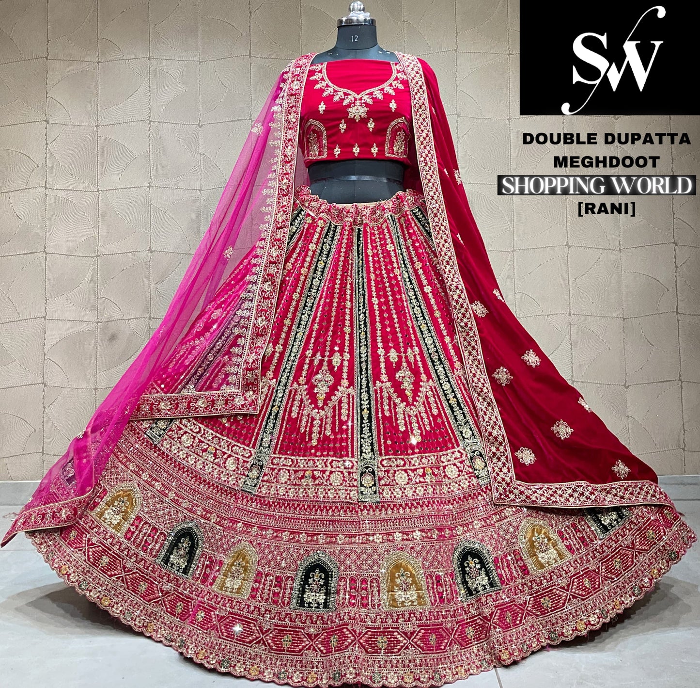 Eye catching dark maroon Velvet bridal Lehenga