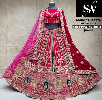 Eye catching dark maroon Velvet bridal Lehenga