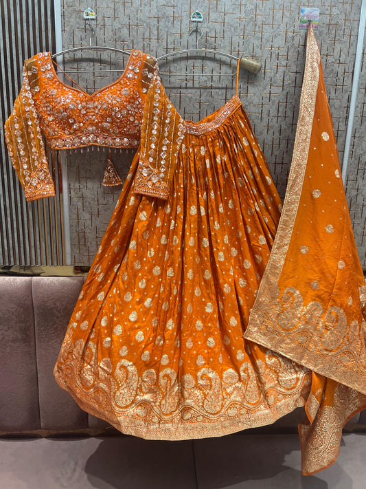 Rust Orange Crop Top Lehenga