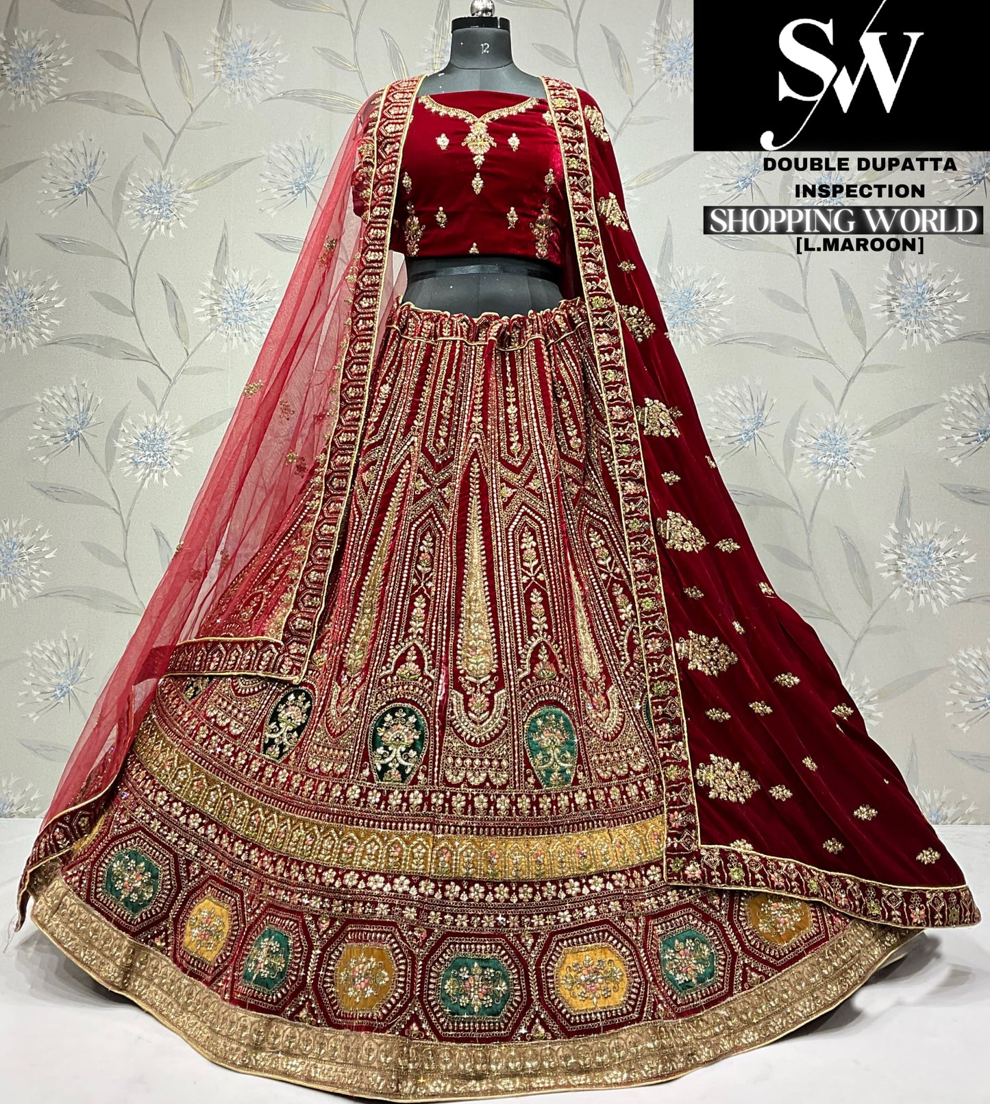 Astonishing rani pink Velvet bridal Lehenga