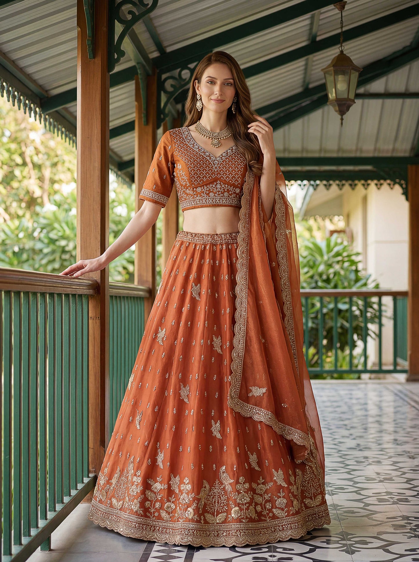 Sea Green Organza Tissue Fabric Lehenga 1247